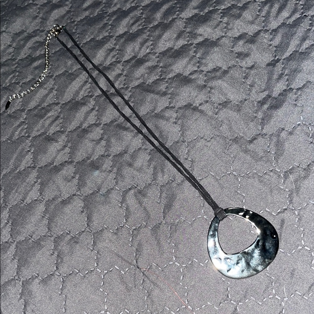 Silver and Black Circular Pendant Necklace